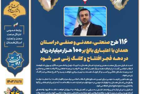 کلنگ‌زنی و افتتاح۱۱۶ طرح صنعتی، معدنی و صنفی در استان همدان